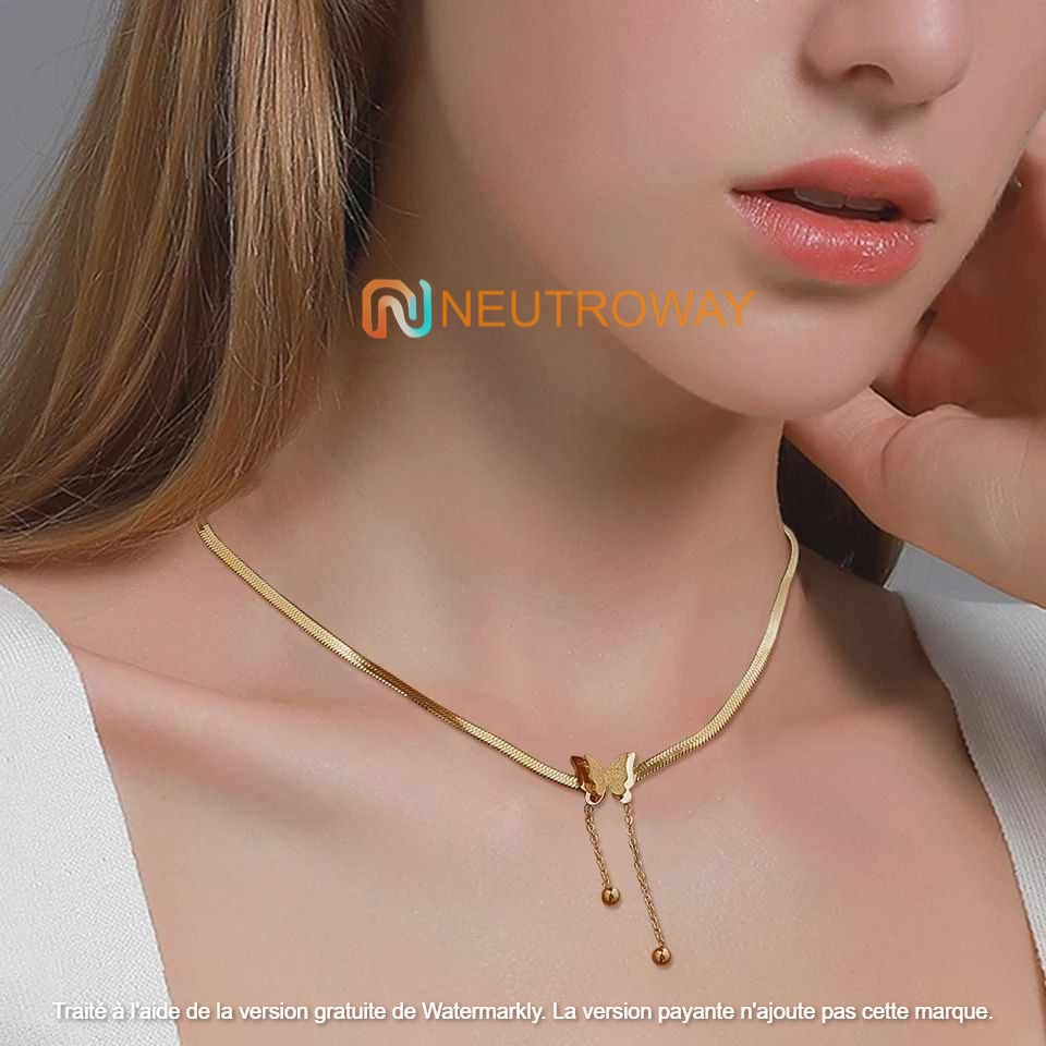 (0.3pv) Collier élégant papillon acier inoxydable -serpent chaîne collier pour femmes